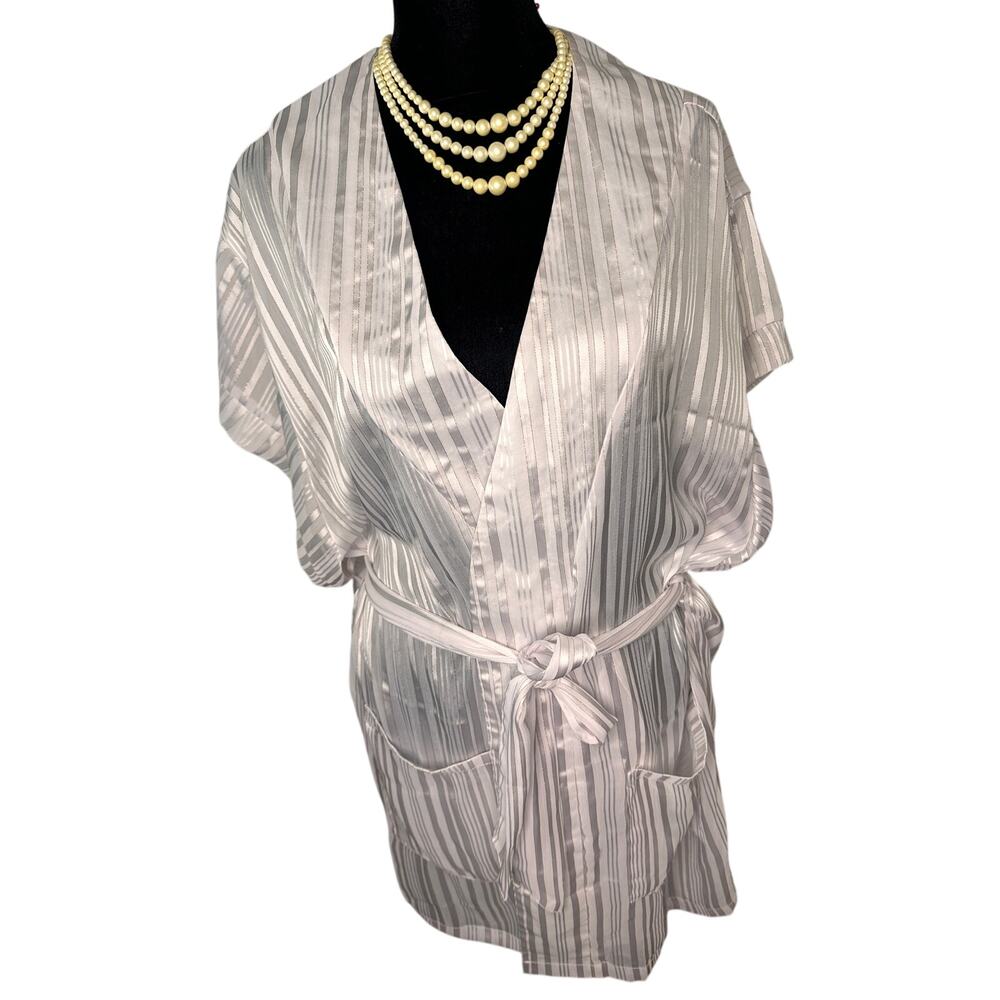 Jessica Simpson White Satin Striped Kimono Robe ML